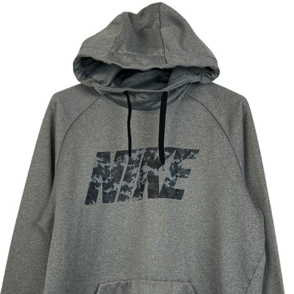 Nike Dri-FIT Hoodie Mens Large Grey Digital Camo Logo Pullover AJ4452-091 Therma